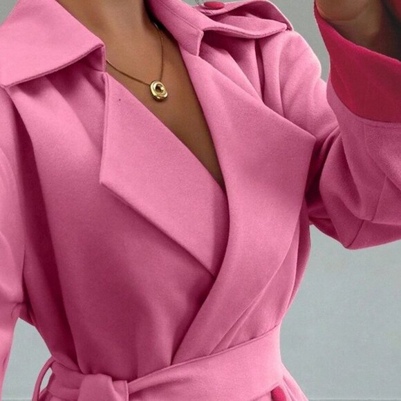 Pink Chic Women's Double breasted Midi trench Overcoat - Picture 4 of 8